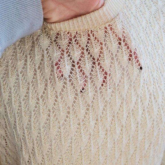 Pointelle Knit Sweater‎ Cream Neutral Pullover Open Knit Thin Sz S/M VTG Ivory - Picture 13 of 15
